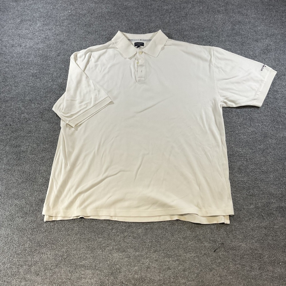 Burberry Golf Mens XXL Polo Shirt Cream White Short Sleeve Cotton Logo Peru